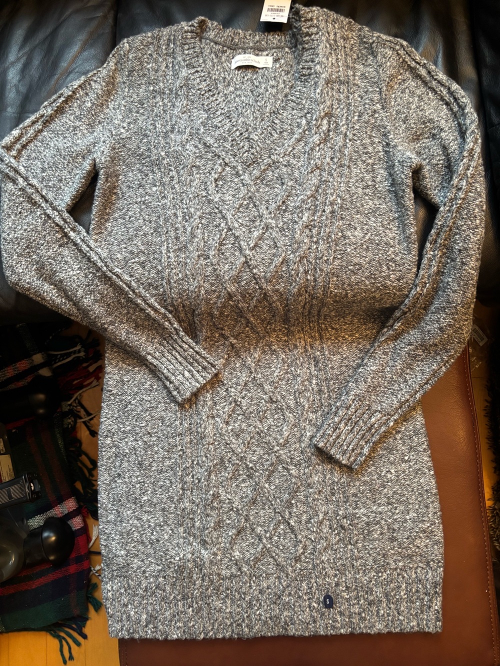 Abercrombie & Fitch Gray Cable-Knit Crewneck Sweater Dress